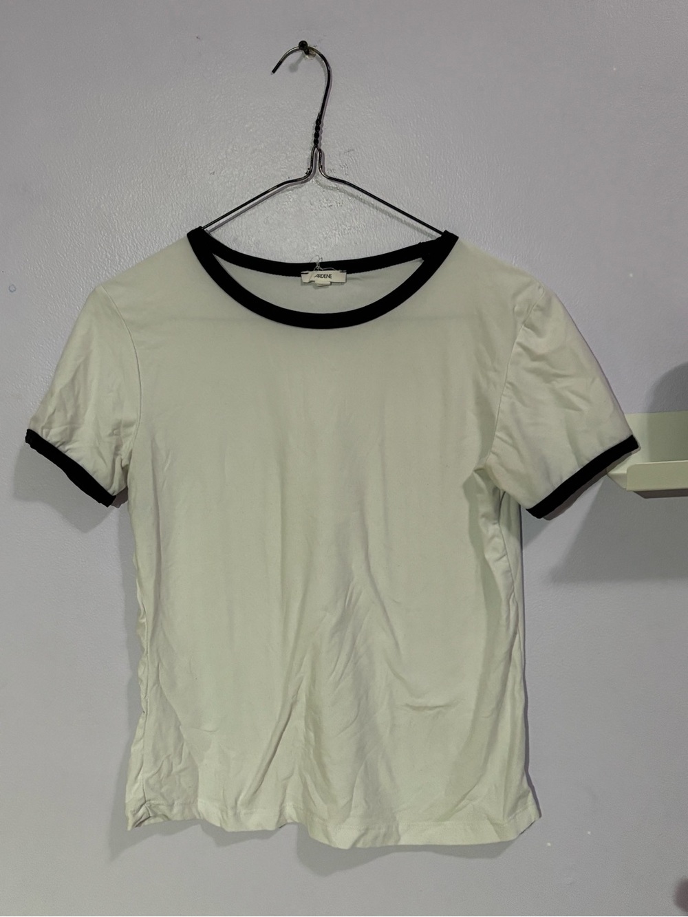 Classic Contrast-Trim White Tee with Black Ribbing - Unbranded